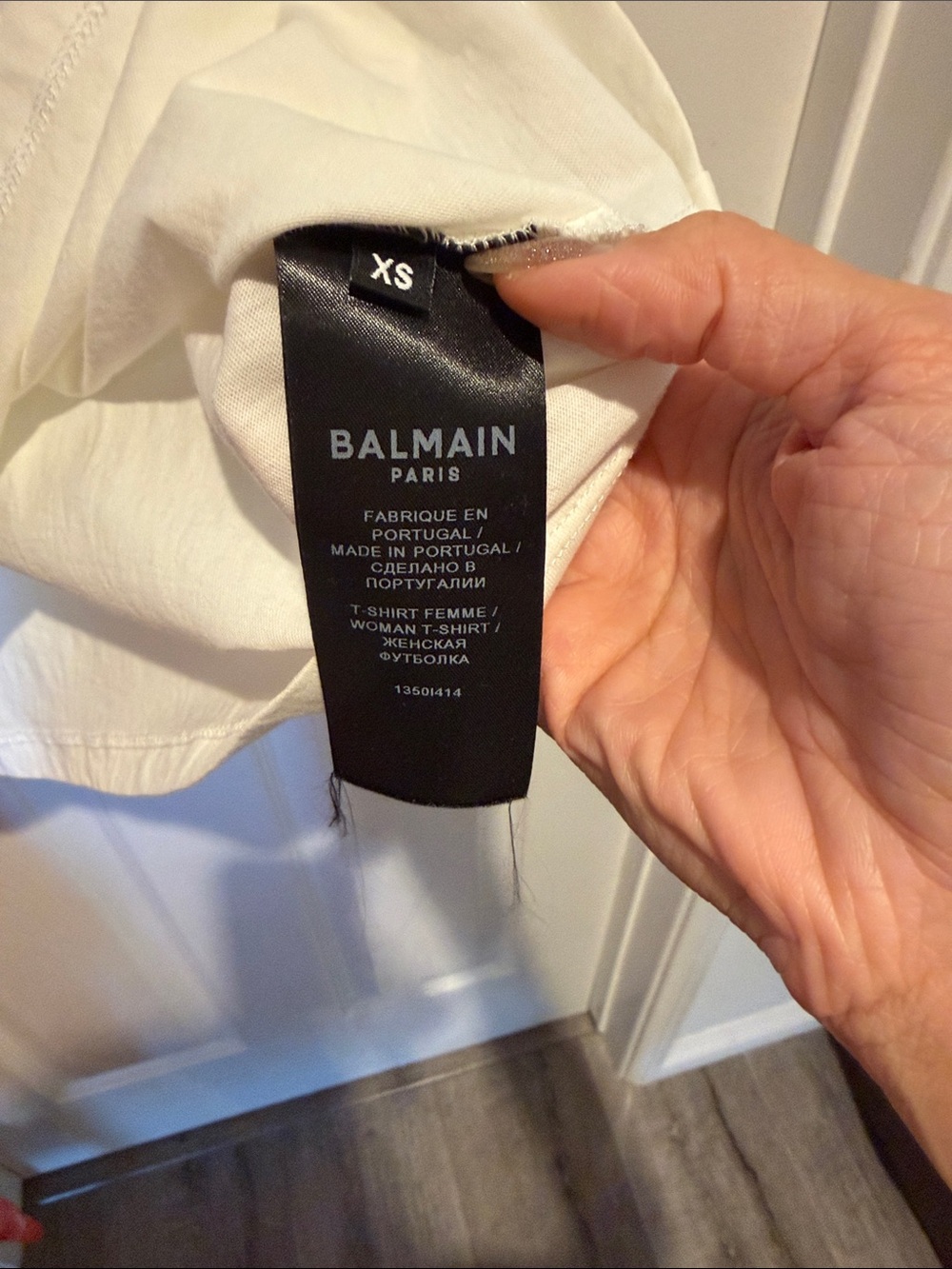 Balmain White Gold Logo T-Shirt w/ Gold Shoulder Buttons XS - Picture 4 of 7